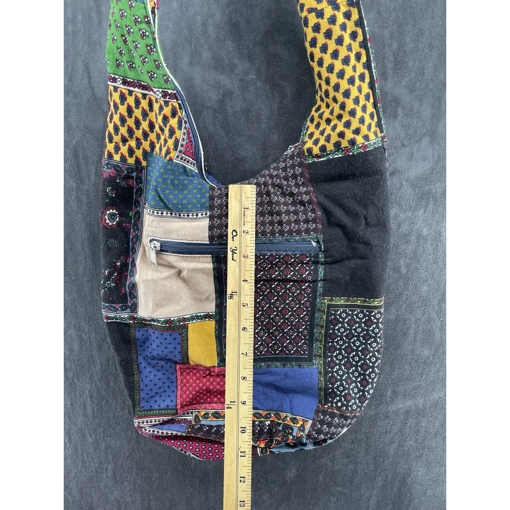 Boho Patchwork Crossbody Hobo Bag Multicolor Cotton Hippie Festival Purse